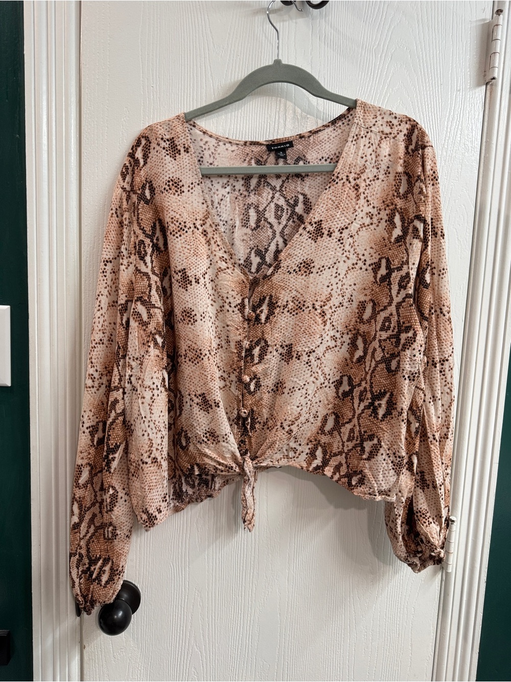 torrid Neutral Brown Snake-Print Tie Front Blouse